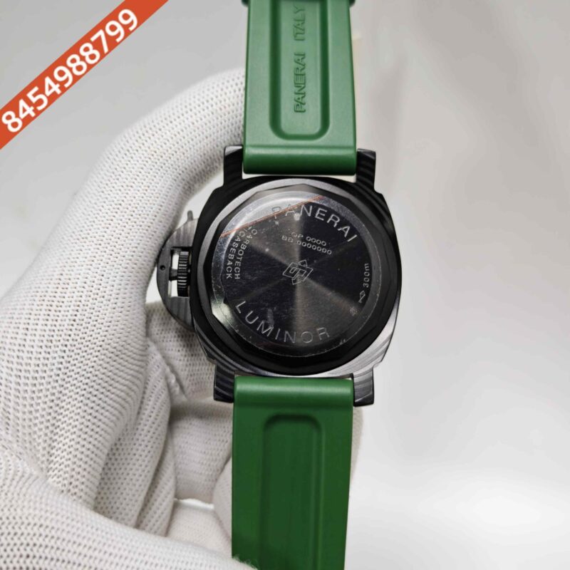 Luminor Panerai Marina Officine Black Steel Green Dial Green Rubber Strap Swiss Automatic Watch - Image 4