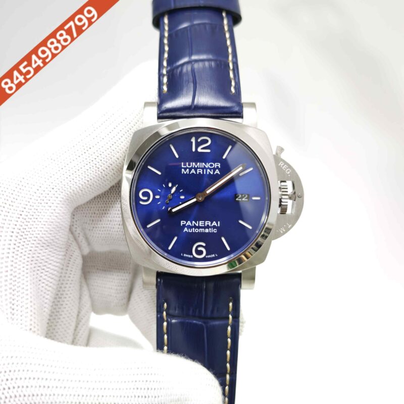 Luminor Panerai Marina Officine PAM01314 Steel Blue Dial Blue Leather Strap Swiss Automatic Watch
