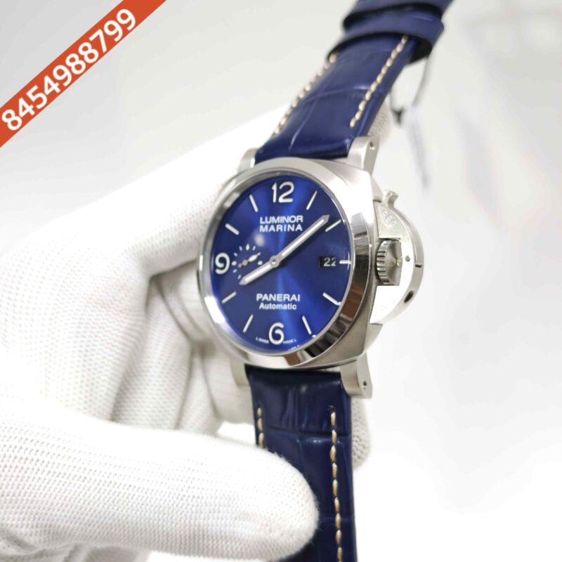 Luminor Panerai Marina Officine PAM01314 Steel Blue Dial Blue Leather Strap Swiss Automatic Watch - Image 2