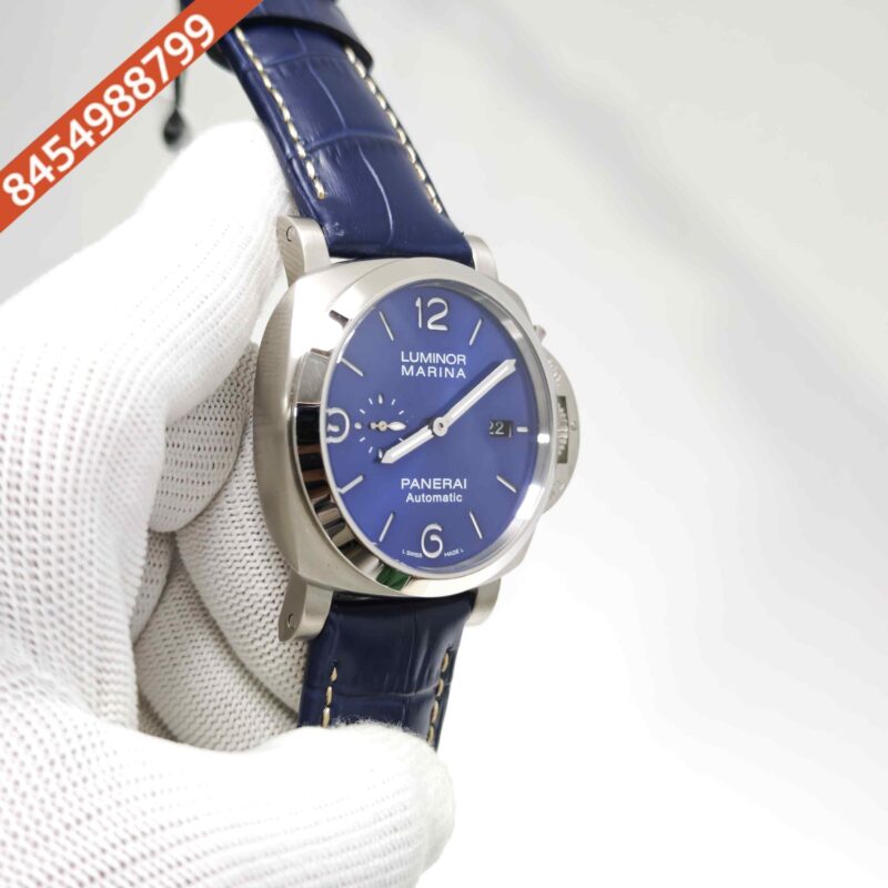 Luminor Panerai Marina Officine PAM01314 Steel Blue Dial Blue Leather Strap Swiss Automatic Watch - Image 3