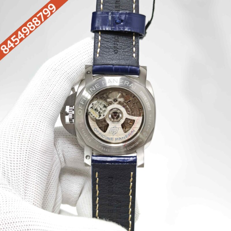 Luminor Panerai Marina Officine PAM01314 Steel Blue Dial Blue Leather Strap Swiss Automatic Watch - Image 4