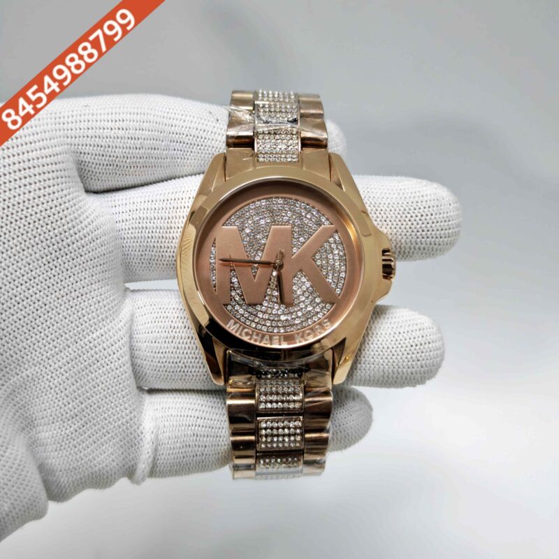 Michael Kors MK6437 Bradshaw Rose Gold Mk Logo Diamond Dial Swiss Quartz Watch