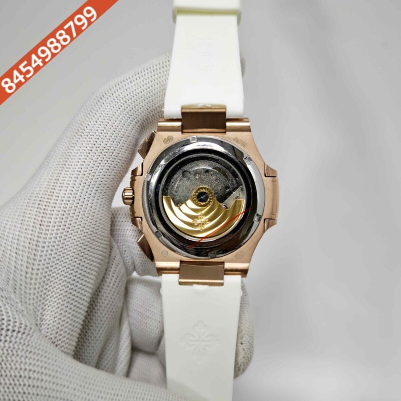 Patek Philippe Nautilus Polished Gold Brown Dial White Rubber Strap Swiss Automatic Watch - Image 4
