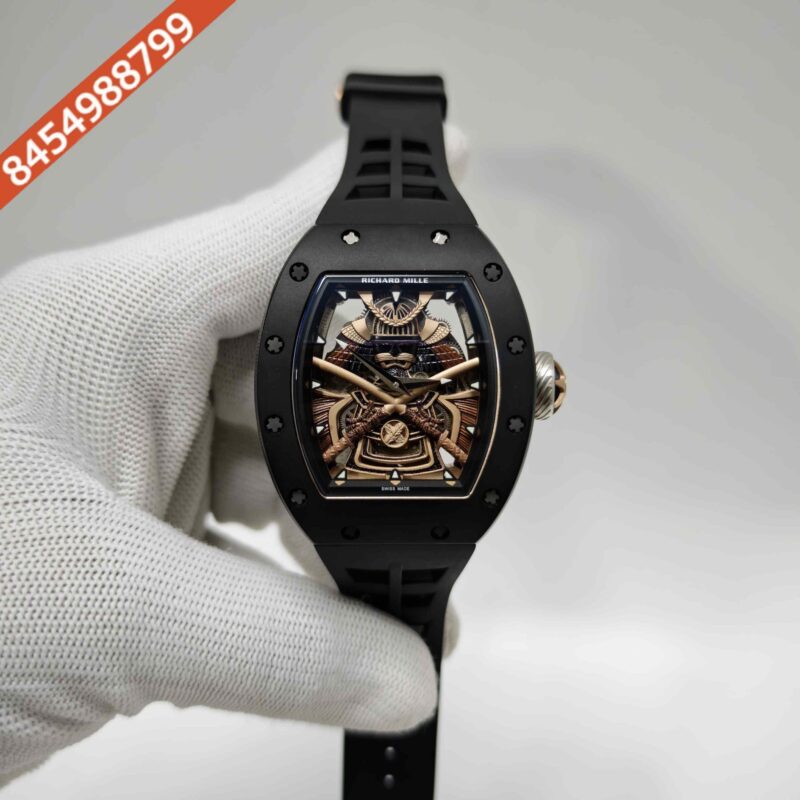 Richard Mille Samurai Limited Edition Transparent Dial Carbon Case Black Strap Swiss Automatic Watch