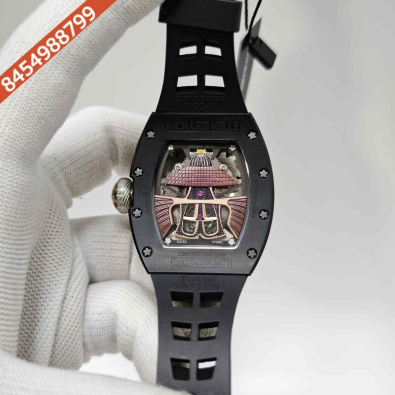 Richard Mille Samurai Limited Edition Transparent Dial Carbon Case Black Strap Swiss Automatic Watch - Image 4