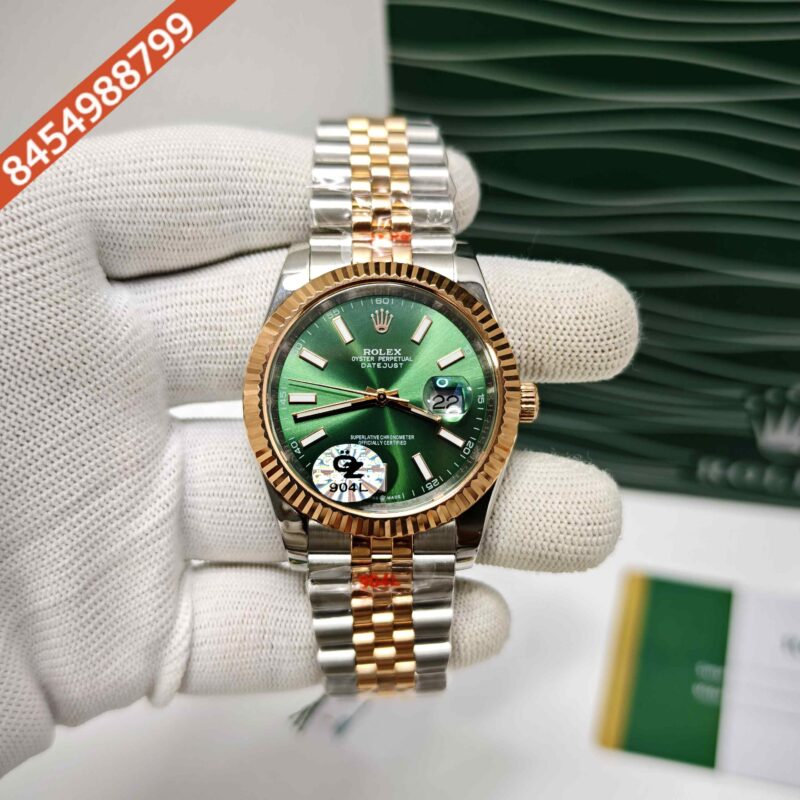 Rolex Date-Just Stick Marker Dual Tone Green Dial Semi ETA Swiss Automatic Watch
