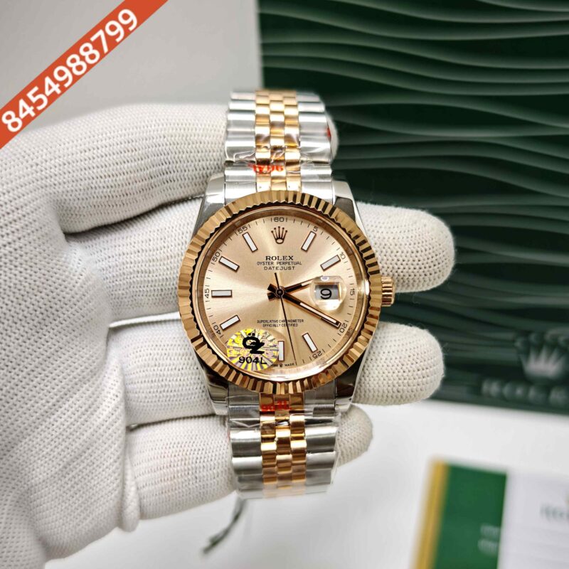 Rolex Date-just Rose Gold Dial Dual Tone Semi ETA Swiss Automatic Watch
