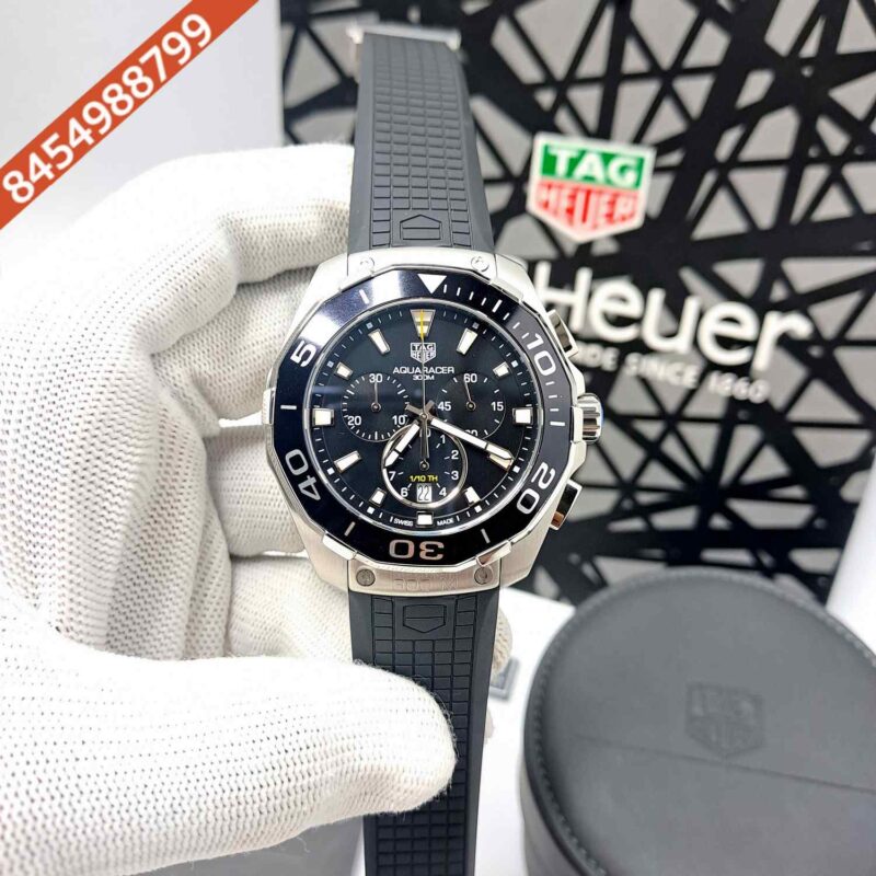 Tag Heuer Aquaracer Chronograph Steel Black Dial Black Rubber Strap Store Quality Swiss Automatic Watch