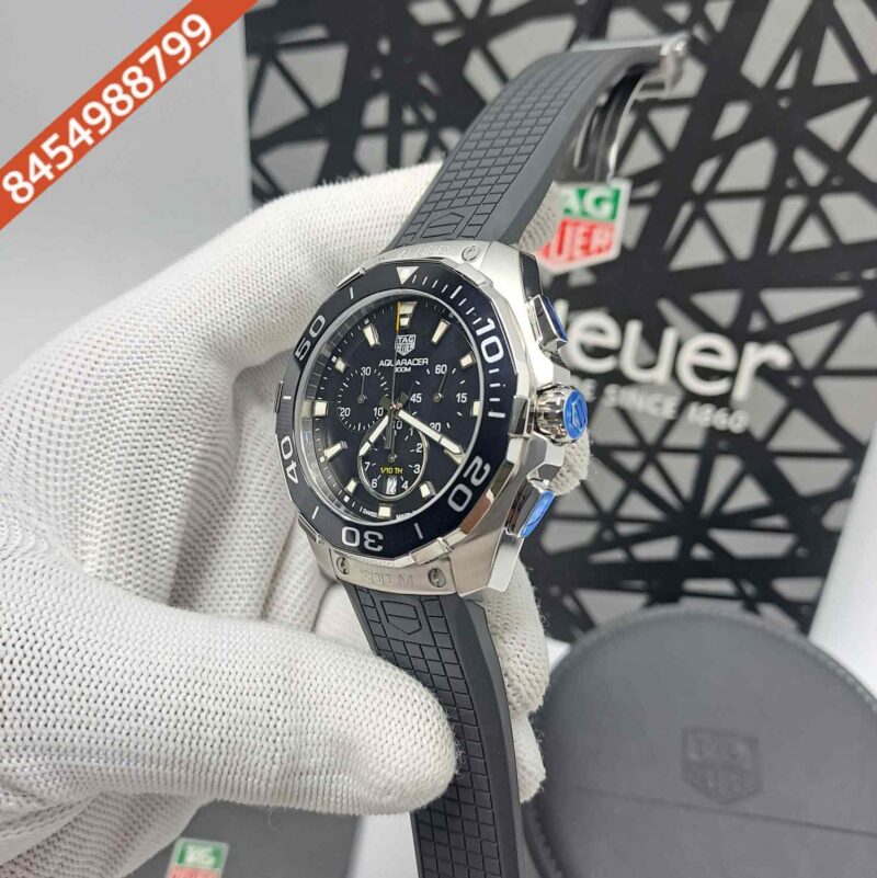 Tag Heuer Aquaracer Chronograph Steel Black Dial Black Rubber Strap Store Quality Swiss Automatic Watch - Image 2
