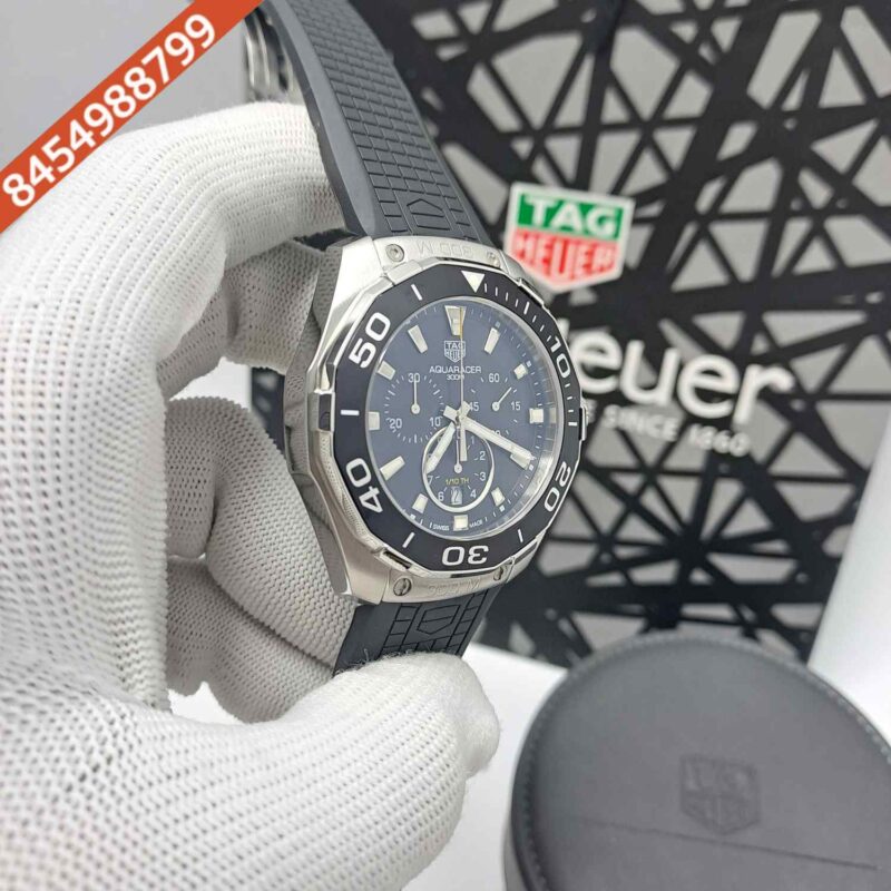 Tag Heuer Aquaracer Chronograph Steel Black Dial Black Rubber Strap Store Quality Swiss Automatic Watch - Image 3