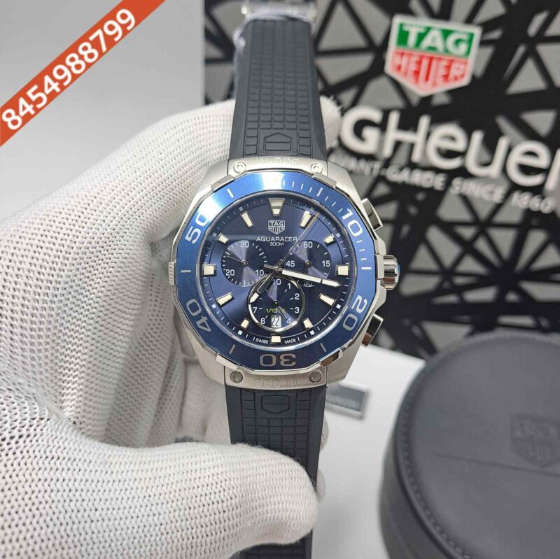 Tag Heuer Aquaracer Chronograph Steel Blue Dial Black Rubber Strap Store Quality Swiss Automatic Watch