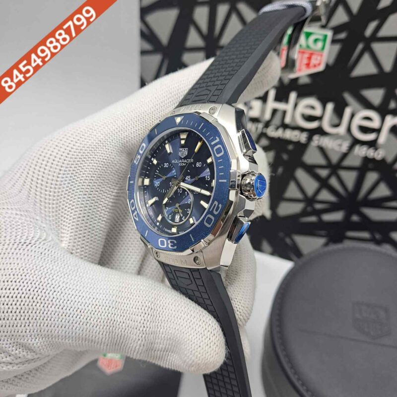 Tag Heuer Aquaracer Chronograph Steel Blue Dial Black Rubber Strap Store Quality Swiss Automatic Watch - Image 2