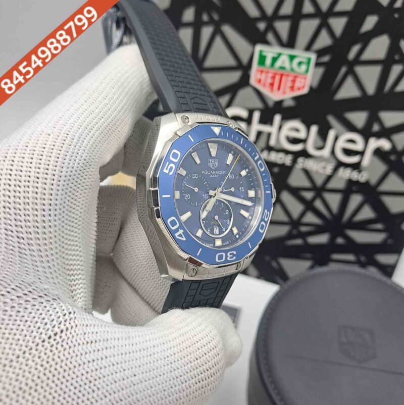 Tag Heuer Aquaracer Chronograph Steel Blue Dial Black Rubber Strap Store Quality Swiss Automatic Watch - Image 3
