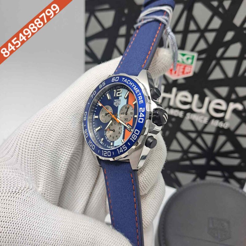 Tag Heuer Chronograph Formula 1 Gulf Special Edition Blue Dial Blue Leather Strap Store Quality Swiss Automatic Watch - Image 2