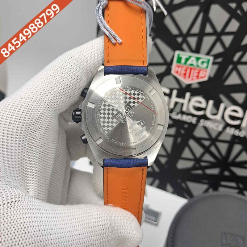 Tag Heuer Chronograph Formula 1 Gulf Special Edition Blue Dial Blue Leather Strap Store Quality Swiss Automatic Watch - Image 4