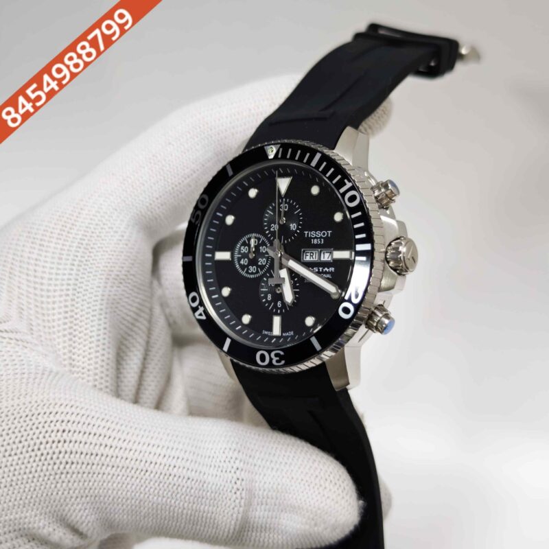 Tissot T-Race Chronograph Day-Date Black Dial Leather Strap swiss Watch - Image 2