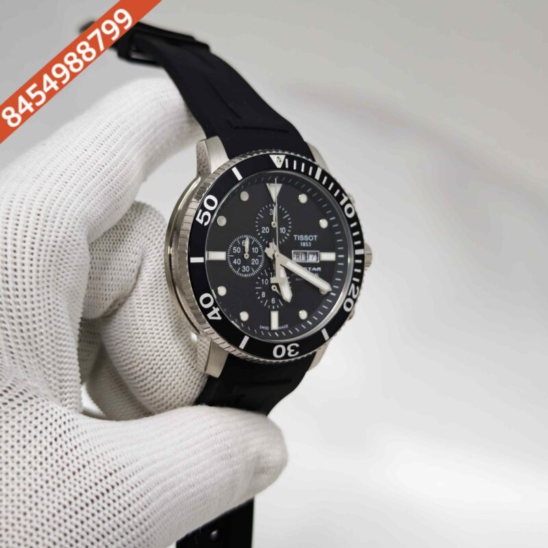 Tissot T-Race Chronograph Day-Date Black Dial Leather Strap swiss Watch - Image 3