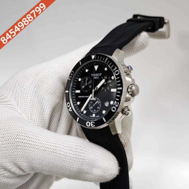 Tissot T-Race Chronograph Full Black Dial Rubber Strap Swiss Watch - Image 2