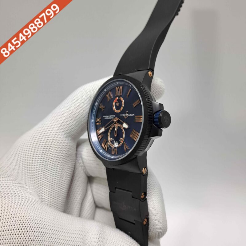 Ulysse Nardin Marine Chronometer Blue Dial Black Rubber Strap Swiss Automatic Watch - Image 2
