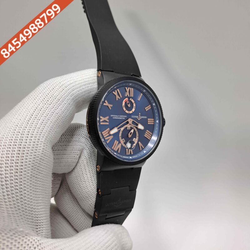 Ulysse Nardin Marine Chronometer Blue Dial Black Rubber Strap Swiss Automatic Watch - Image 3