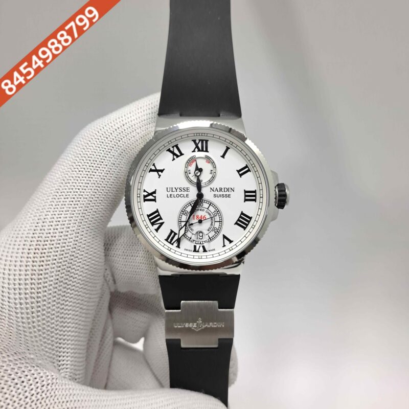 Ulysse Nardin Maxi Marine Chronometer Steel White Dial Black Rubber Strap Swiss Automatic Watch