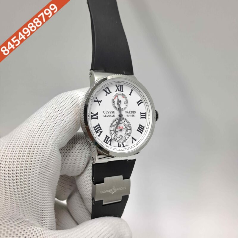 Ulysse Nardin Maxi Marine Chronometer Steel White Dial Black Rubber Strap Swiss Automatic Watch - Image 3