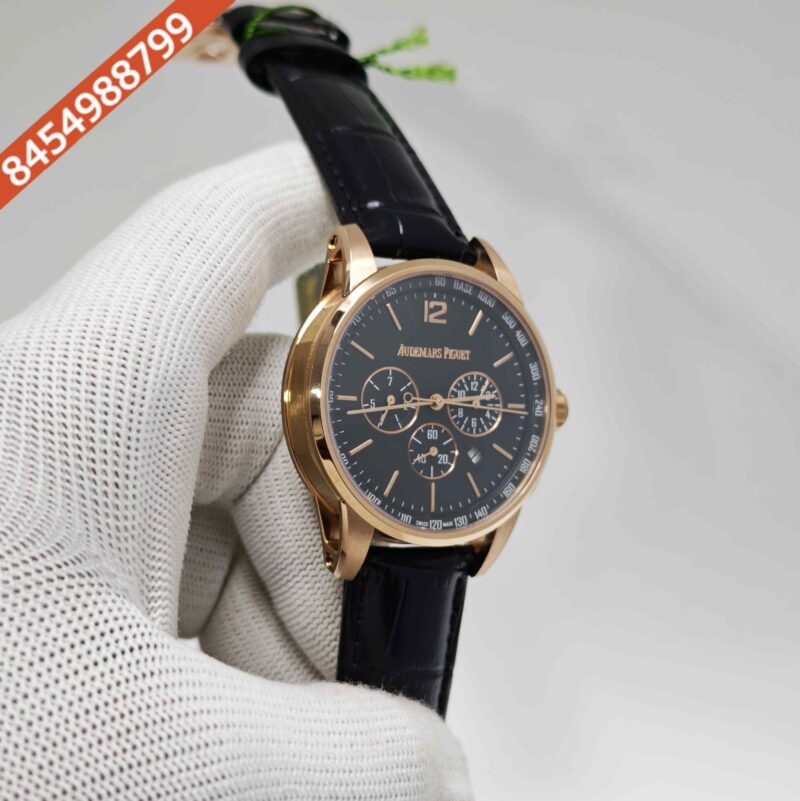 Audemars Piguet Code 11.59 Automatic Chronograph Rose Gold Black Dial Leather Strap Swiss Automatic Watch - Image 3