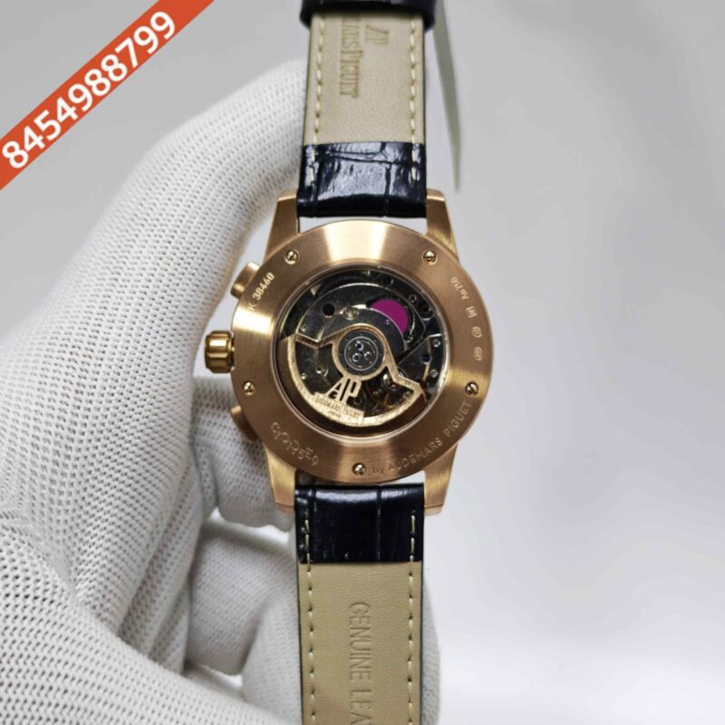 Audemars Piguet Code 11.59 Automatic Chronograph Rose Gold Black Dial Leather Strap Swiss Automatic Watch - Image 4