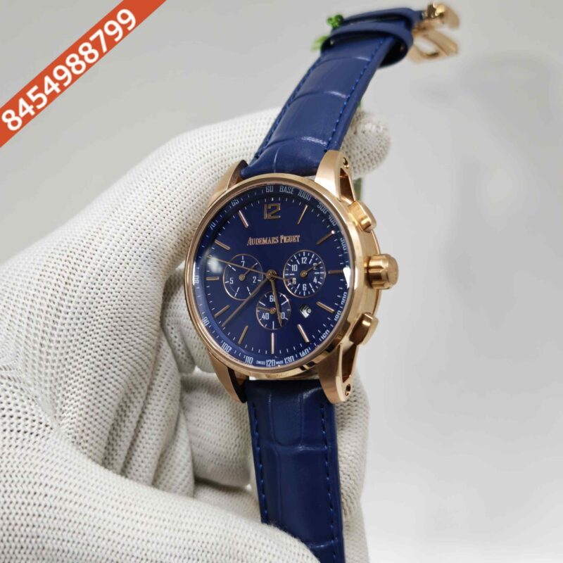 Audemars Piguet Code 11.59 Automatic Chronograph Rose Gold Blue Dial Leather Strap Swiss Automatic Watch - Image 2