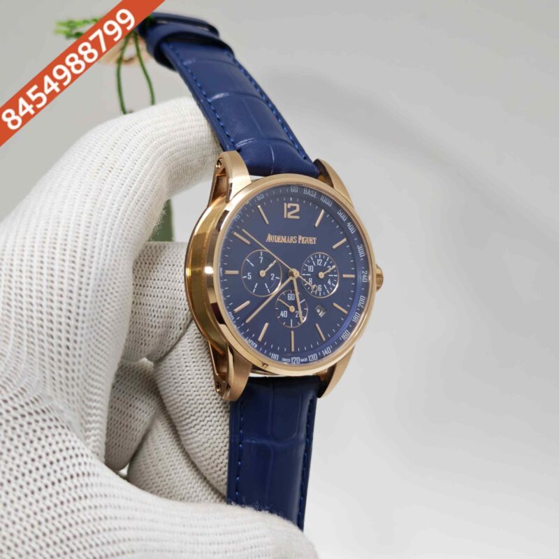 Audemars Piguet Code 11.59 Automatic Chronograph Rose Gold Blue Dial Leather Strap Swiss Automatic Watch - Image 3