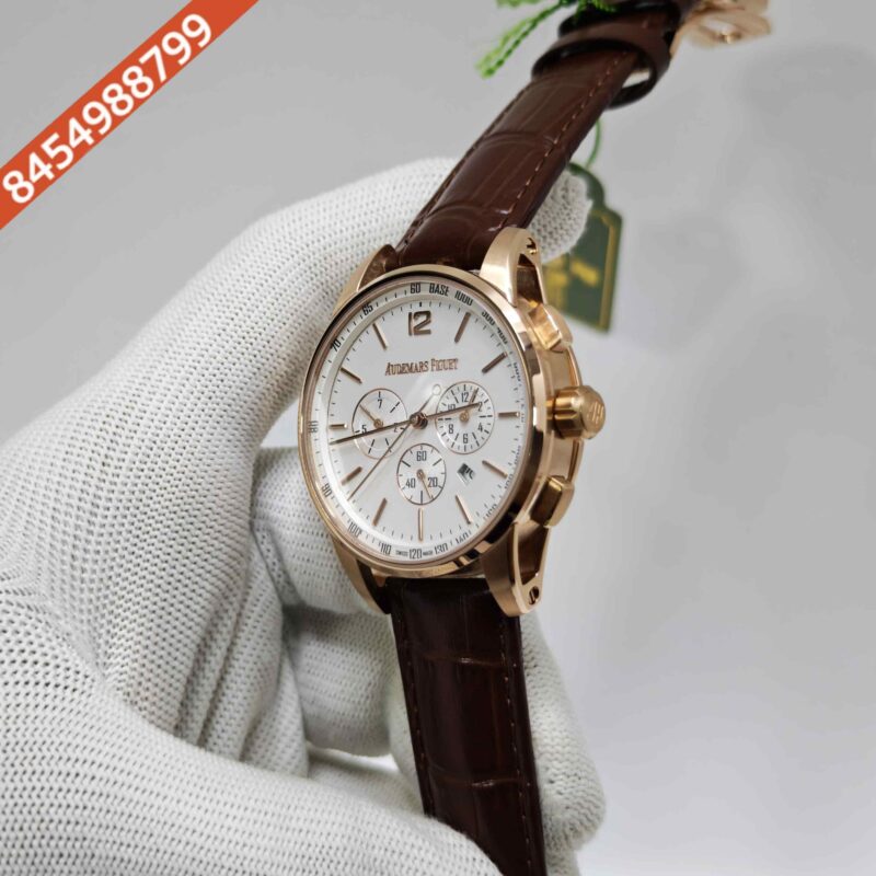 Audemars Piguet Code 11.59 Chronograph Rose Gold White Dial Leather Strap Swiss Automatic Watch - Image 2