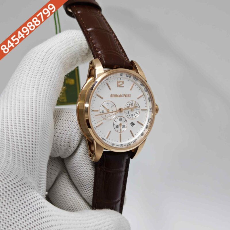 Audemars Piguet Code 11.59 Chronograph Rose Gold White Dial Leather Strap Swiss Automatic Watch - Image 3