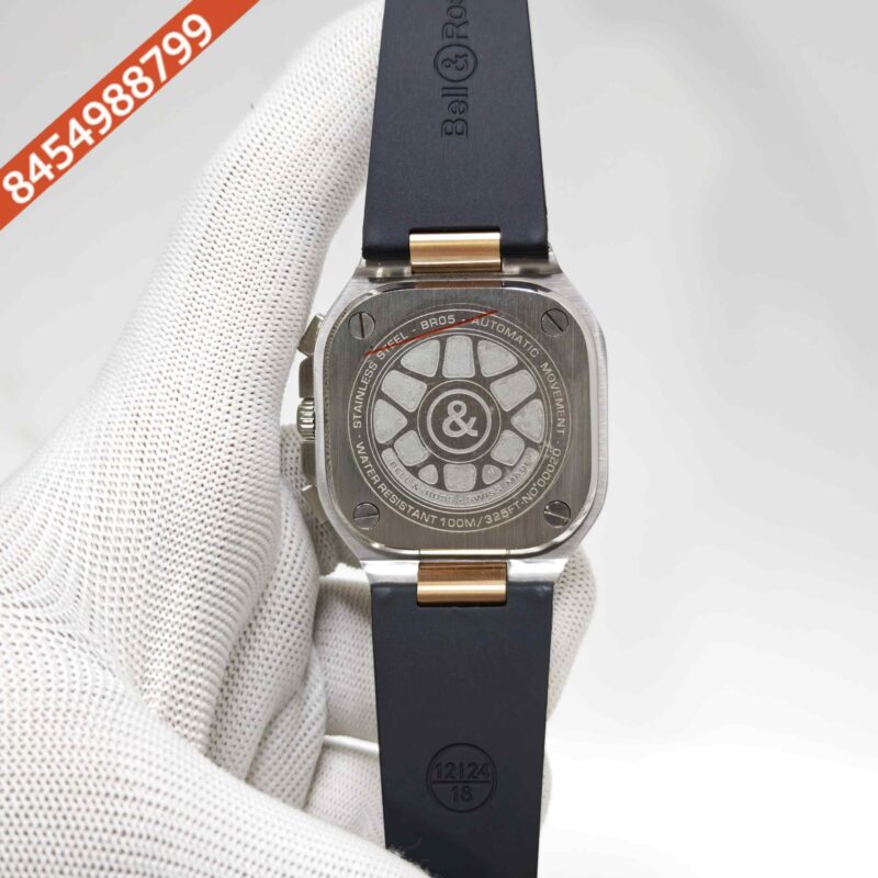 Bell & Ross Urban Chronograph Polished Gold Black Dial Silicone Strap Swiss Watch - Image 4