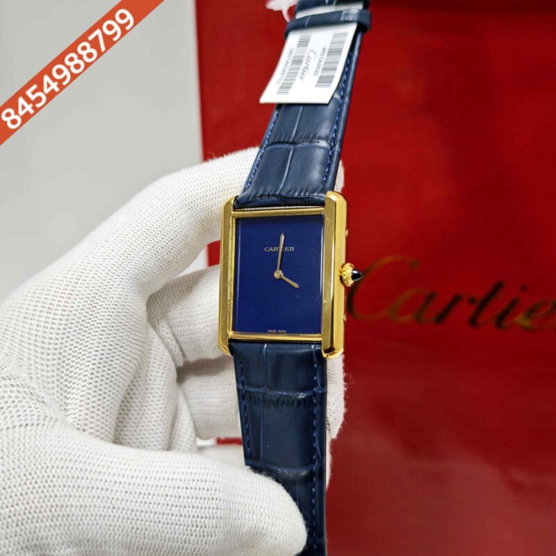 Cartier Tank Solo Gold Blue Dial Leather Strap Swiss watch - Image 2