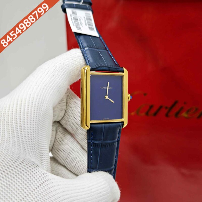 Cartier Tank Solo Gold Blue Dial Leather Strap Swiss watch - Image 3