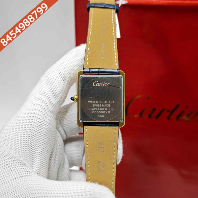Cartier Tank Solo Gold Blue Dial Leather Strap Swiss watch - Image 4