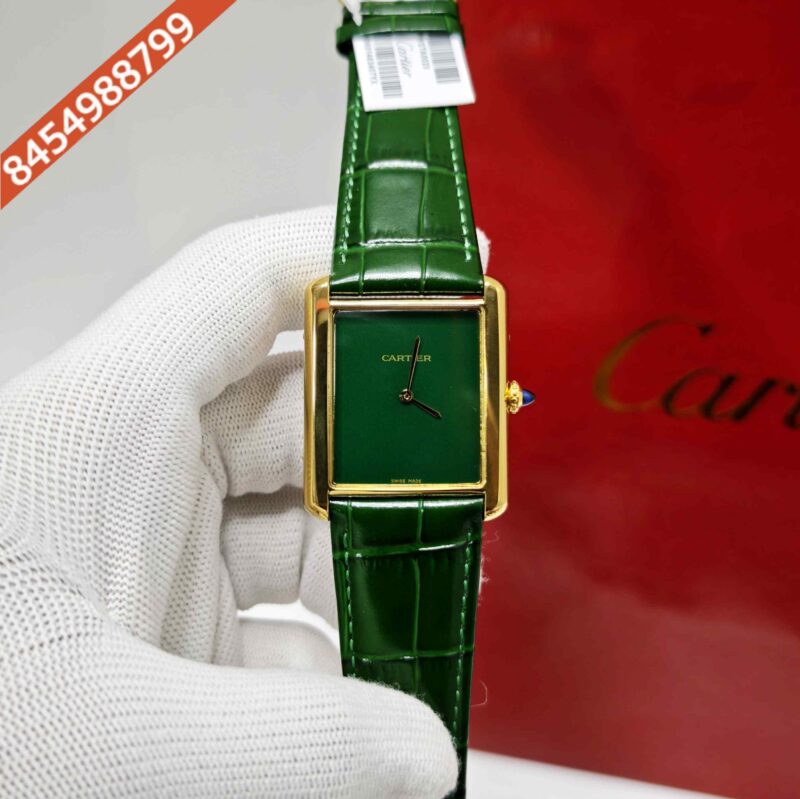 Cartier Tank Solo Gold Green Dial Leather Strap Swiss watch