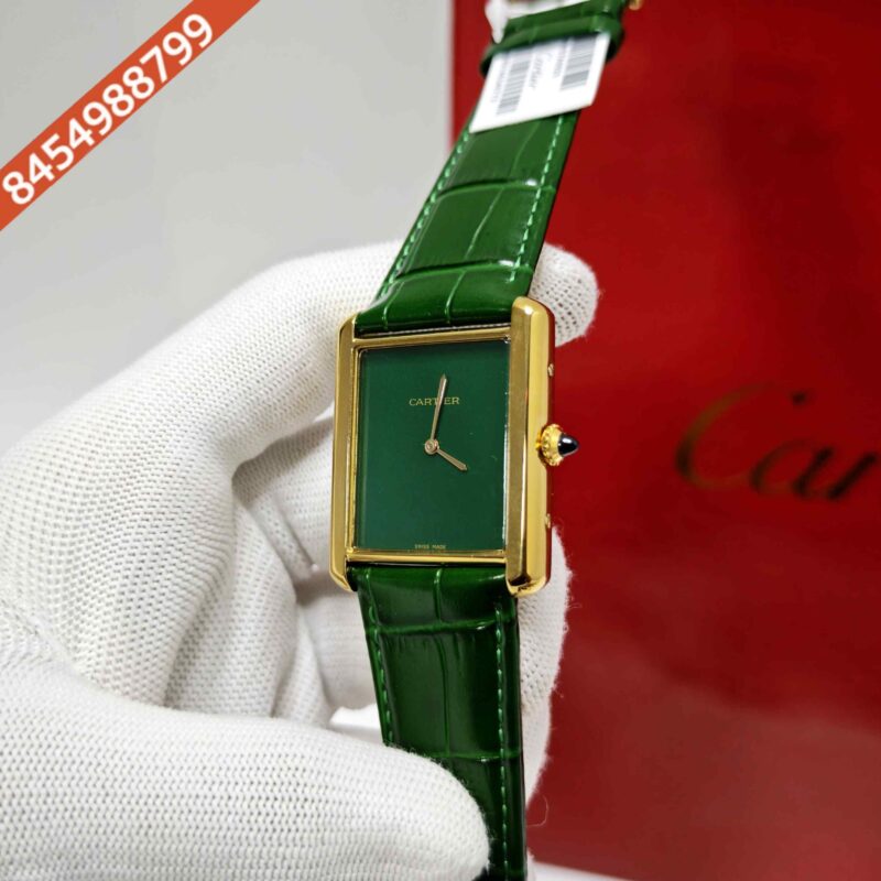 Cartier Tank Solo Gold Green Dial Leather Strap Swiss watch - Image 2