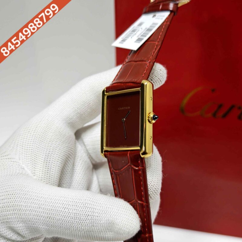 Cartier Tank Solo Gold Red Dial Leather Strap Swiss watch - Image 2