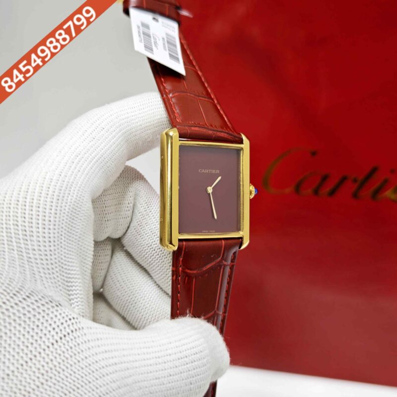 Cartier Tank Solo Gold Red Dial Leather Strap Swiss watch - Image 3