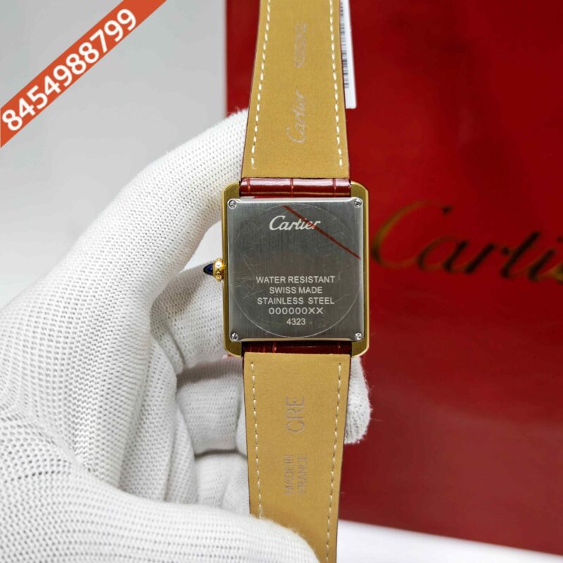 Cartier Tank Solo Gold Red Dial Leather Strap Swiss watch - Image 4