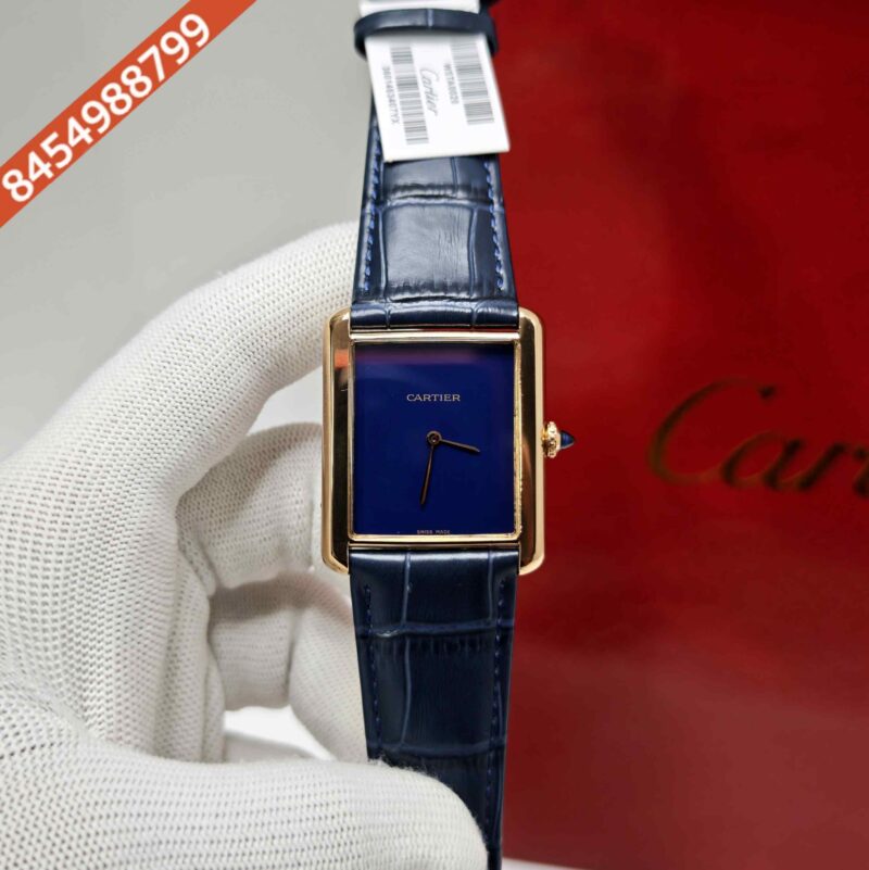 Cartier Tank Solo Rose Gold Blue Dial Leather Strap Swiss watch