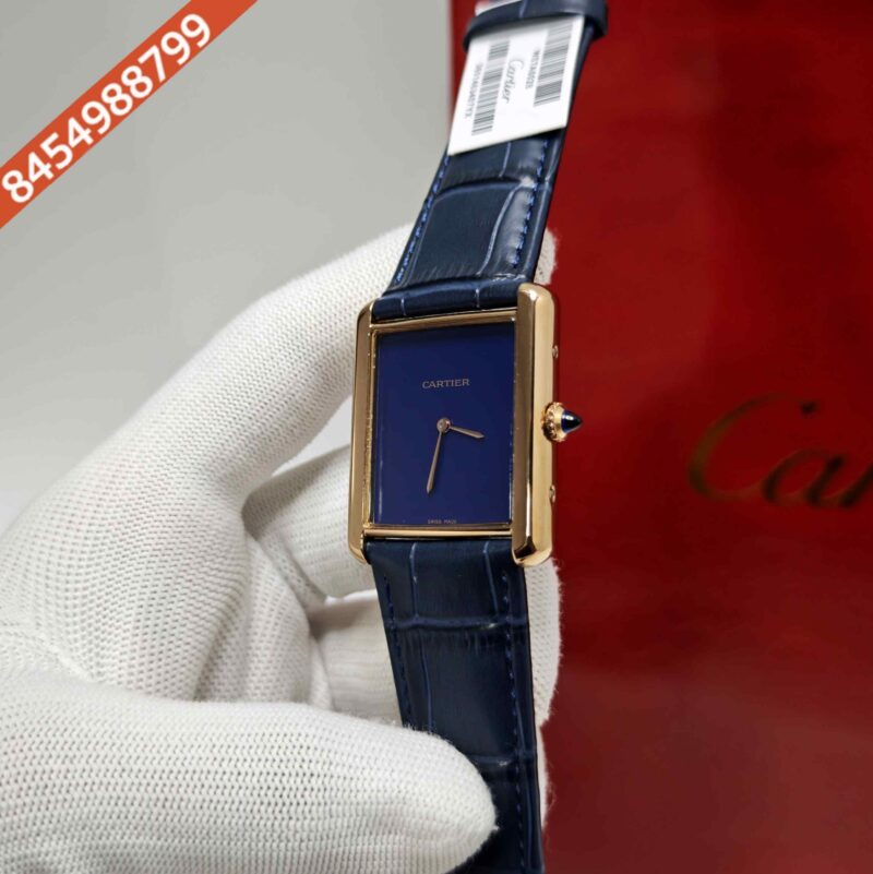 Cartier Tank Solo Rose Gold Blue Dial Leather Strap Swiss watch - Image 2
