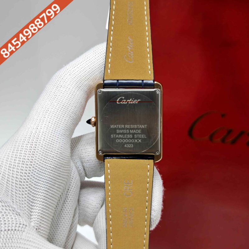 Cartier Tank Solo Rose Gold Blue Dial Leather Strap Swiss watch - Image 4