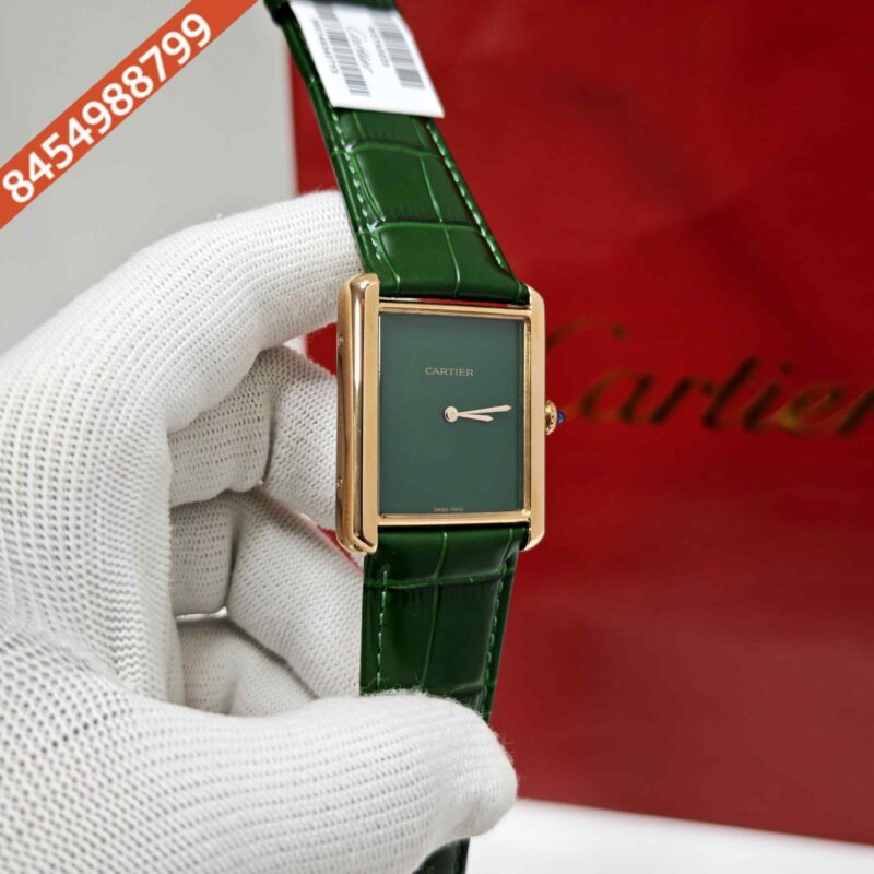 Cartier Tank Solo Polished Rose Gold Full Green Dial Leather Strap Swiss watch - Image 3
