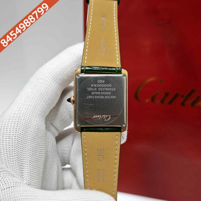 Cartier Tank Solo Polished Rose Gold Full Green Dial Leather Strap Swiss watch - Image 4