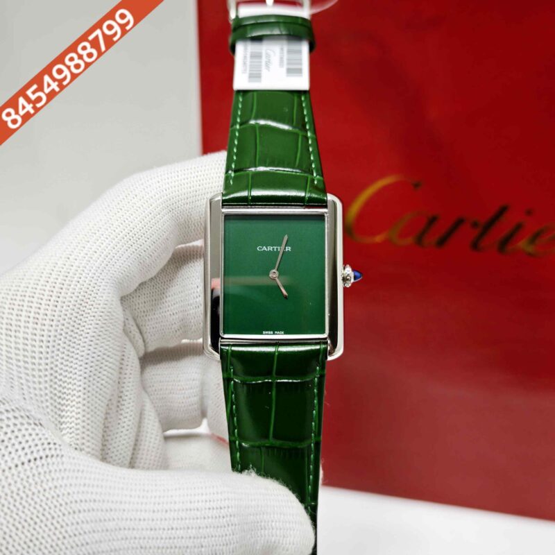 Cartier Tank Solo Steel Full Green Dial Leather Strap Swiss watch