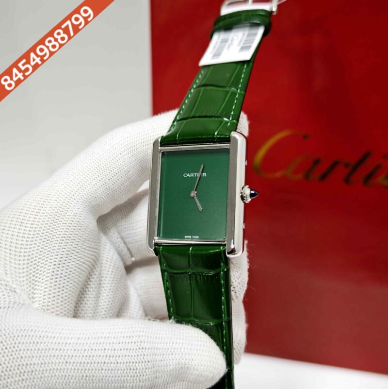 Cartier Tank Solo Steel Full Green Dial Leather Strap Swiss watch - Image 2