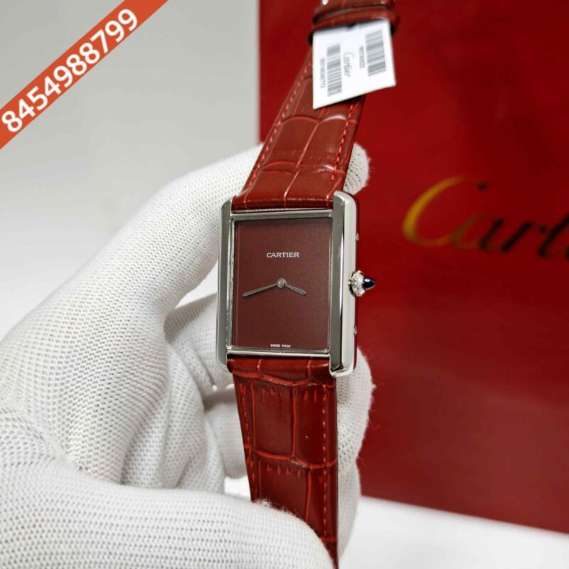 Cartier Tank Solo Steel Full Red Dial Leather Strap Swiss watch - Image 2