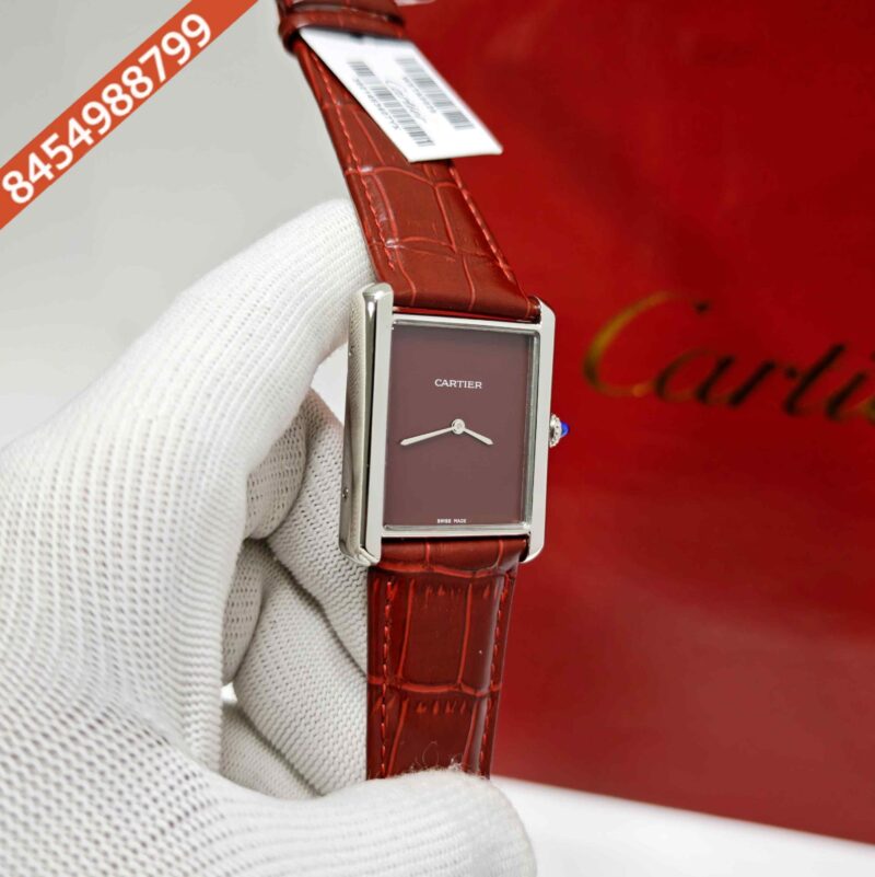 Cartier Tank Solo Steel Full Red Dial Leather Strap Swiss watch - Image 3